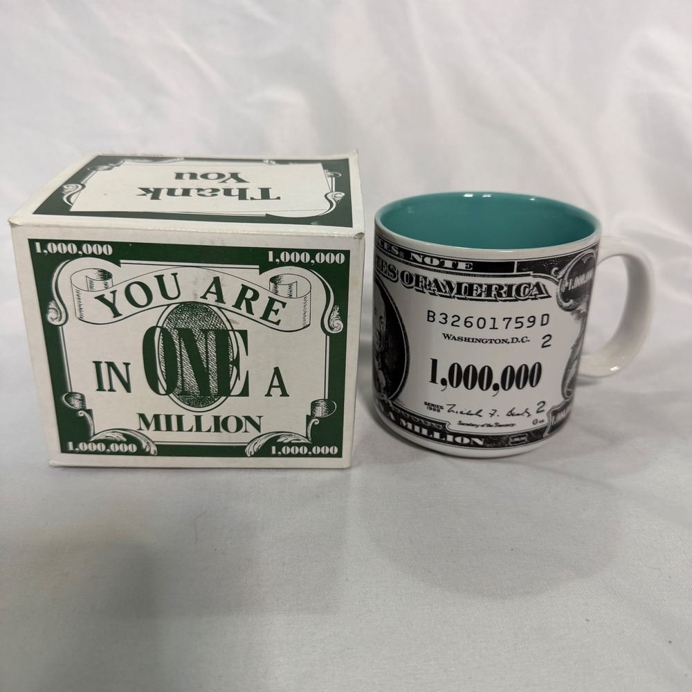 One in a Million Mug Million Dollar Bill‎ Benjamin Franklin Teal Inside